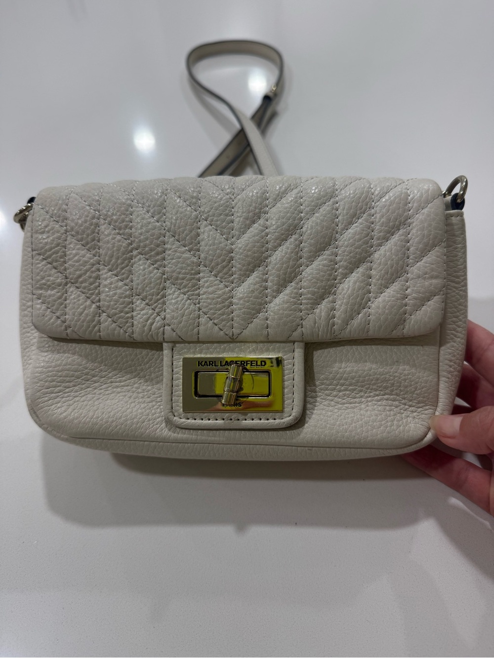 Karl Lagerfeld Cream Quilted Leather Crossbody Bag